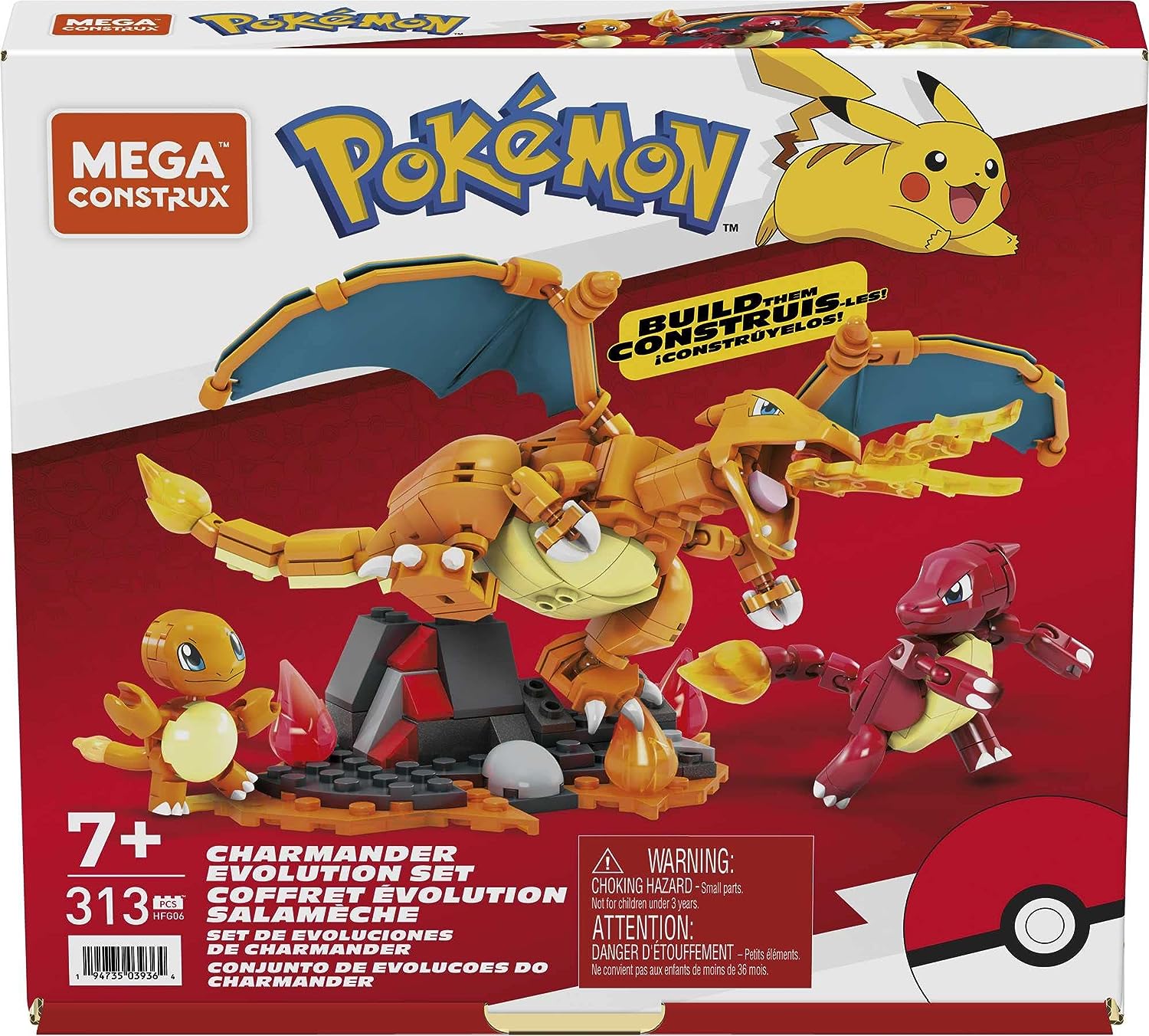 MEGA Pokémon Charmander Evolution Building Set - 300-Piece Action Figure Playset for Kids