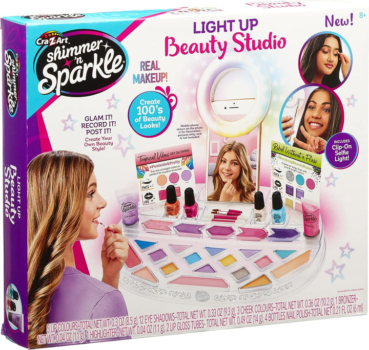 Shimmer and Sparkle 17346 Light up Beauty Studio with Selfie Ring Set for Children Play Makeup