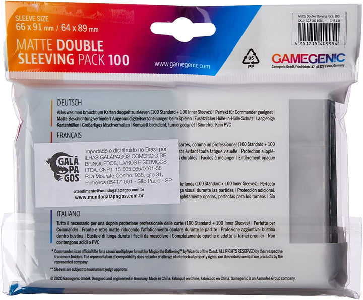 Matte Double Sleeving UNIT Gamegenic Pack 100 - Clear & Black (2 x 100ct.)