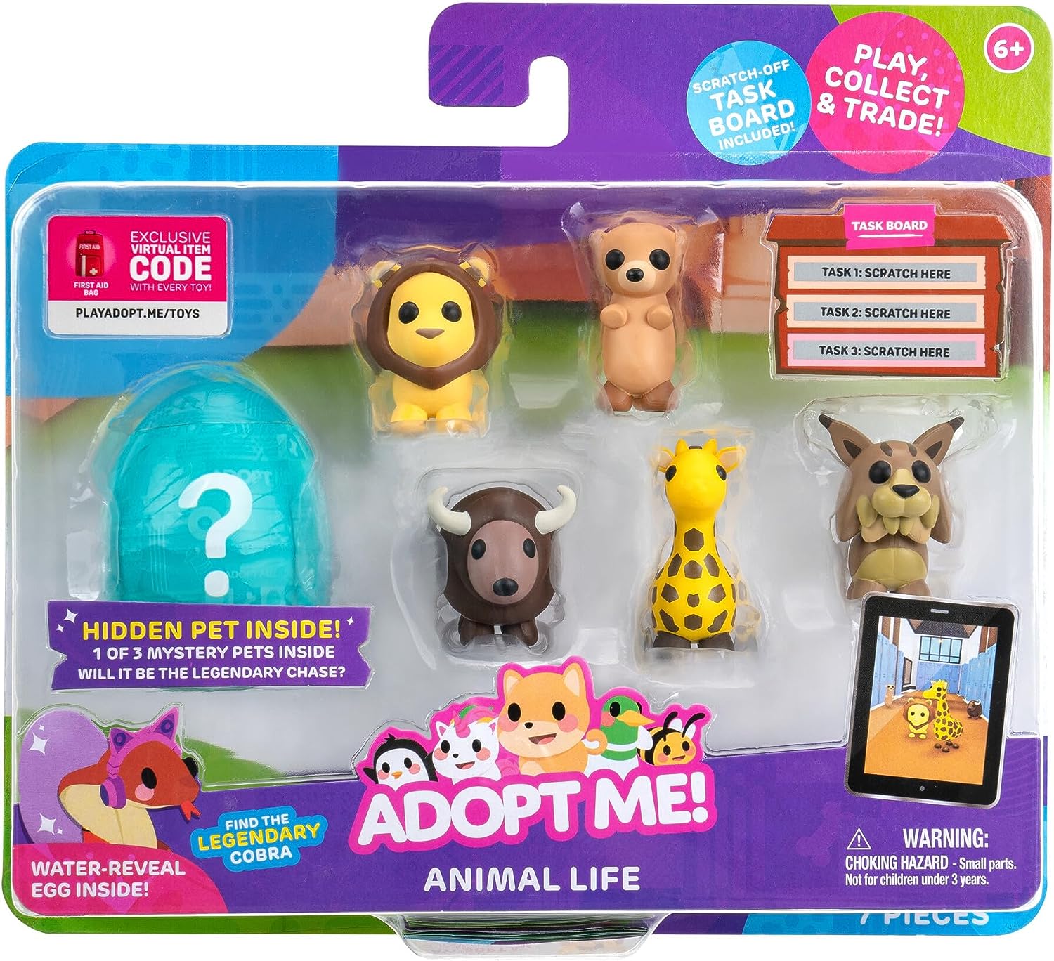 Adopt Me! Animal Life Multipack - Hidden Mystery Pet with Virtual Code, 6 Collectible Figures for Kids 6+