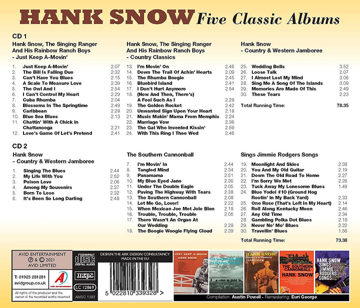 Five Classic Albums (Just Keep A-Movin' / Country Classics / Country & Western Jamboree / The Southern Cannonball / Sings Jimmie Rodgers Songs) [Audio CD]