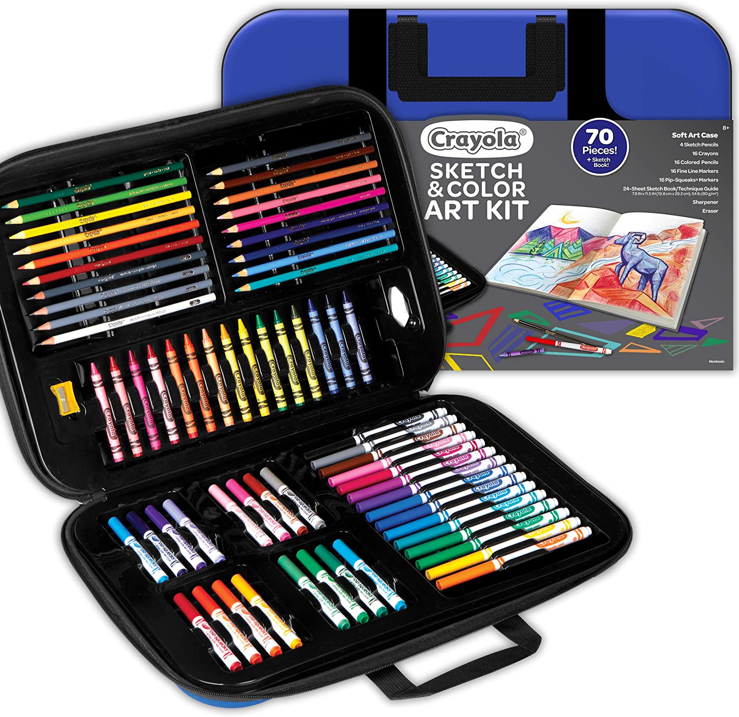 Crayola - Sketch & Color Art Kit 70+ Piece Set with Sketchbook