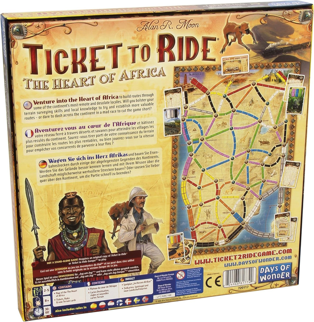 Days of Wonder | Ticket to Ride The Heart of Africa Board Game EXPANSION | Ages 8+ | For 2 to 5 players | Average Playtime 30-60 Minutes
