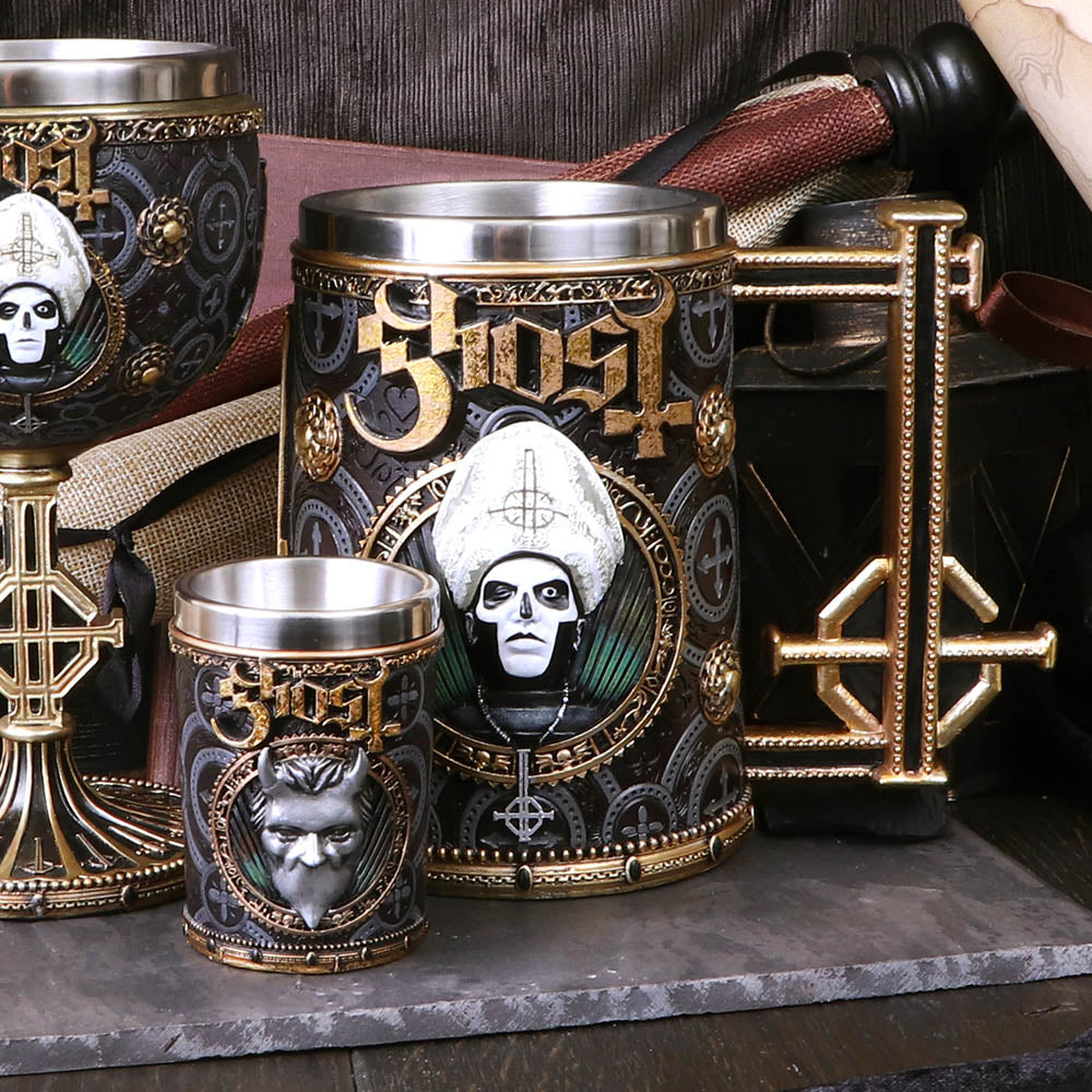 Nemesis Now Ghost Papa Emeritus III Meliora Gold Tankard Resin with Stainless Steel Insert