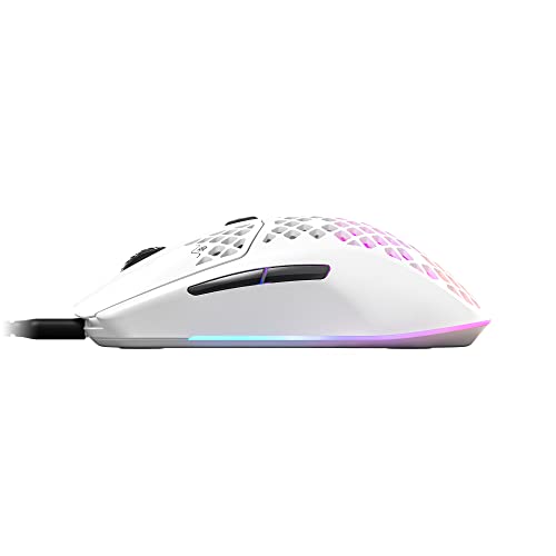 SteelSeries Aerox 3 Snow - Ultra-Lightweight Holey RGB Gaming Mouse, 8500 DPI TrueMove Core Sensor, IP54 Water Resistant, 59g 19