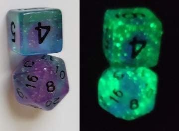 Sirius Dice Glow-in-the-Dark Peacock Glowworm Set of 7 with Bonus White D20 2