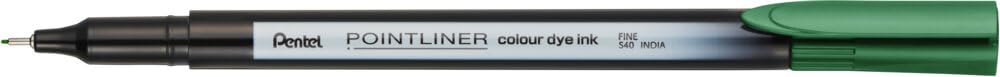 Pentel S40 Pointliner Fineliner Pen - 0.4mm Line Width | Green Ink | Metal Clad Tip
