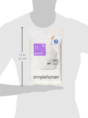 simplehuman Code J Custom Fit Bin Liners, White Plastic - Pack of 20