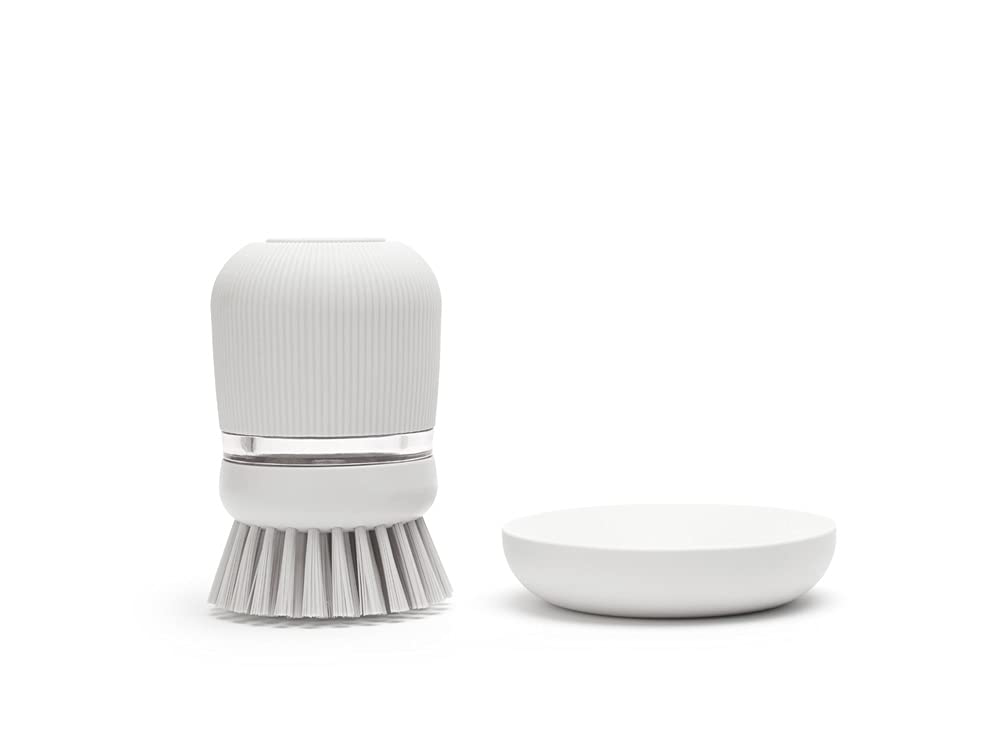 Brabantia Refillable Soap Dispensing Washing Up Brush - Ergonomic Grip | Light Grey | Includes Holder 2