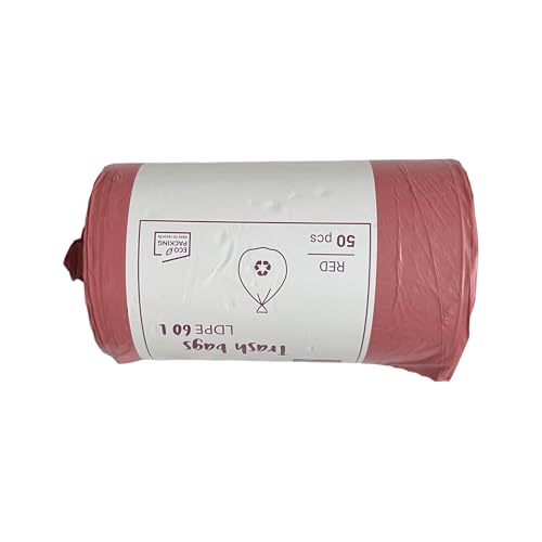 D.RECT 60L Heavy Duty Red Bin Liners - 50 Pack