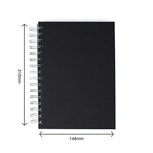 Artway Studio Spiral Bound A5 Sketchbook - 170gsm Cartridge Paper, 48 Pages, Black Hardback, Silver Wiro Binding 5