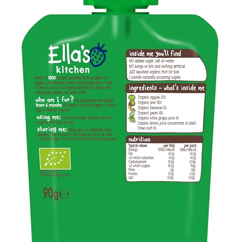Ella's Kitchen The Green One Smoothie Fruits 6+ Months, Organic Fruit Snack, Pack of 5 (450g)