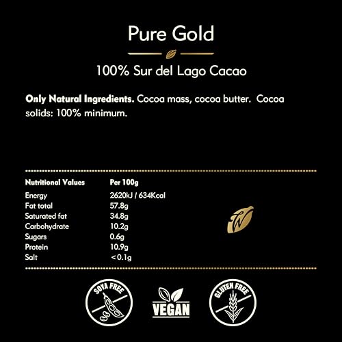 Willie's Cacao - Pure Gold 100% Cocoa Bar - No Added Sugar - Vegan - 40g 6