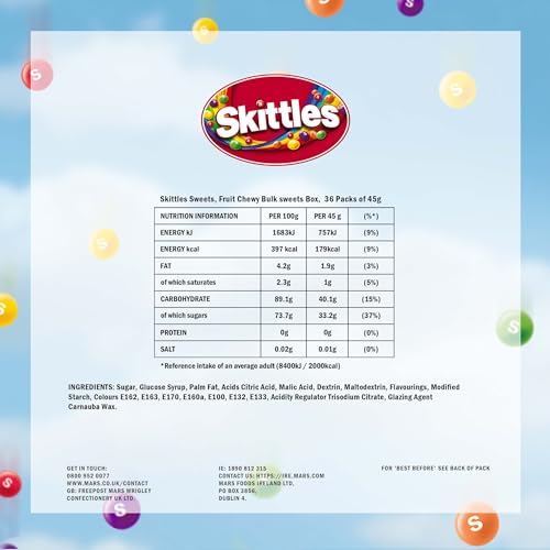 Skittles Vegan Sweets, 36 x 45g Packs, Fruit Flavoured Chewy Sweets with Crisp Shell, Bulk Box 8