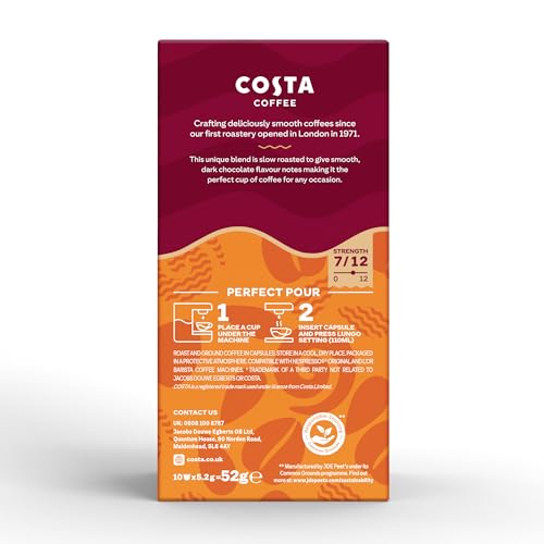 Costa - Smooth Medium Roast Aluminium Coffee Pods (Pack of 100, Fortuna Model)