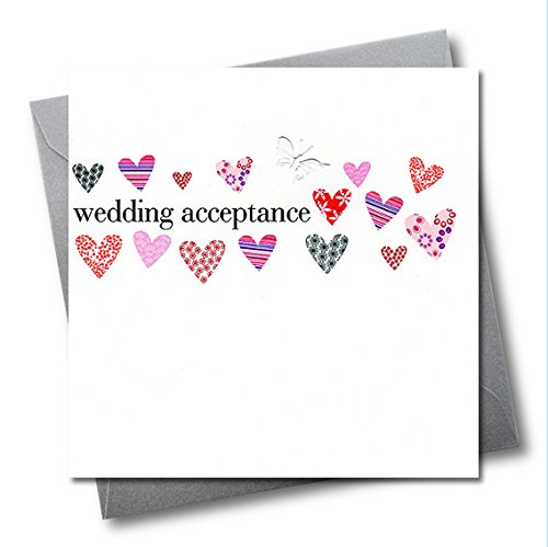 Claire Giles Greeting Cards Wedding Acceptance Card | 150x150mm | Hearts Design | Blank Inside