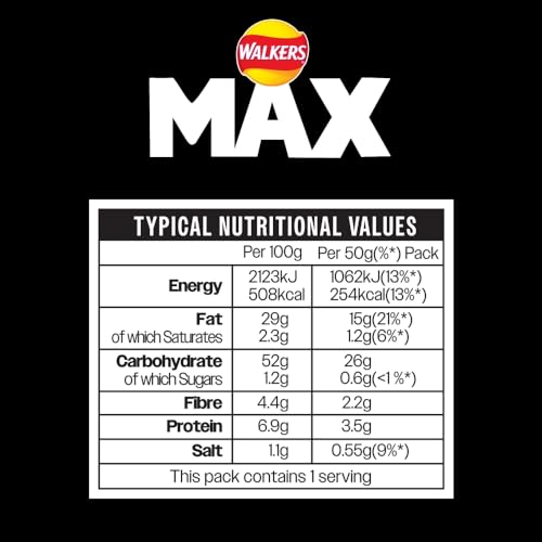 Walkers Max Sizzling Flame Grilled Steak Crisps 50g (Pack of 24)