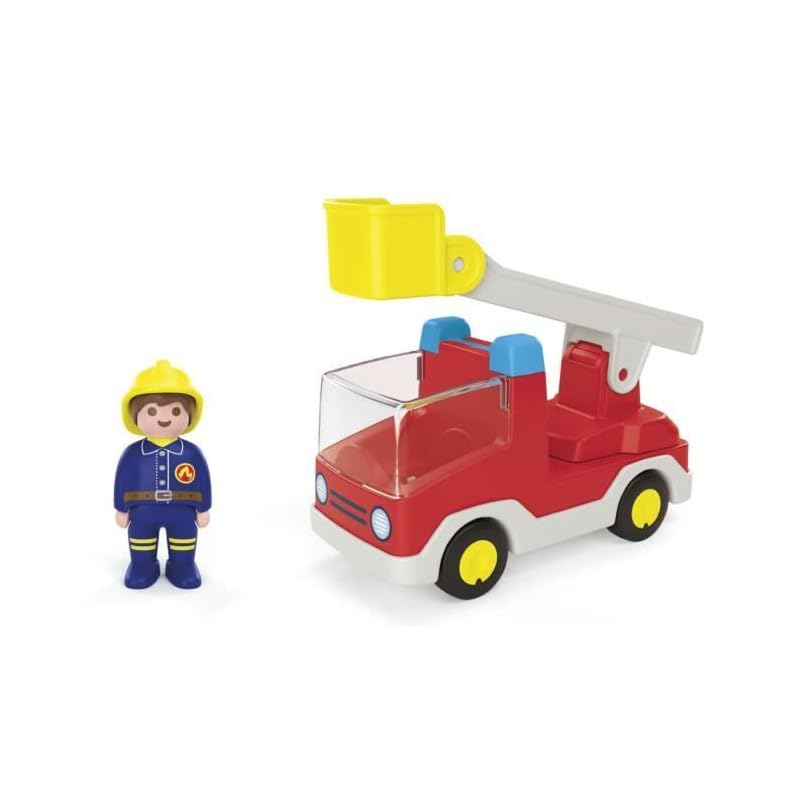 PLAYMOBIL 71683 JUNIOR Ladder Unit Fire Truck - 360° Swiveling Ladder Rescue Vehicle for Toddlers 2