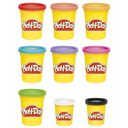 Play-Doh Favorite Colors 9-Pack Set with 7 Large & 2 Small Cans – Red, Orange, Yellow, Green, Blue, Purple, Pink, Black, White