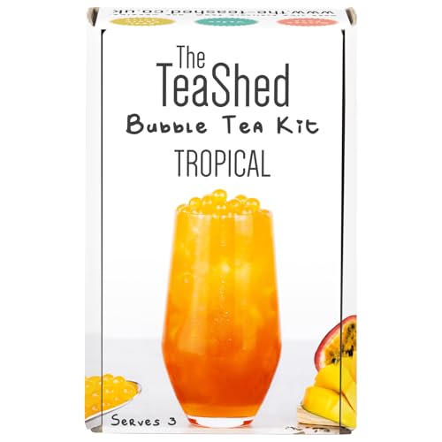 The TeaShed Bubble Tea Kit Gift Box | Tropical Mango & Passion Fruit Popping Boba | 3-Serve Set with Ceylon Tea 3