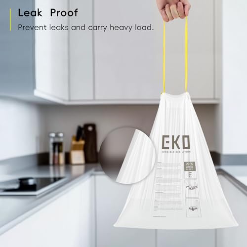 EKO Extra Strong Drawstring Bin Liners for 25-35L Kitchen Bins - 12 Bags, White