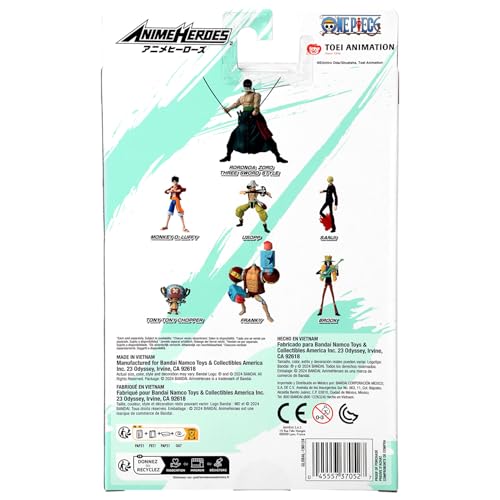 BANDAI Anime Heroes One Piece Roronoa Zoro 3 Swords Style Action Figure | 17cm Articulated Figure