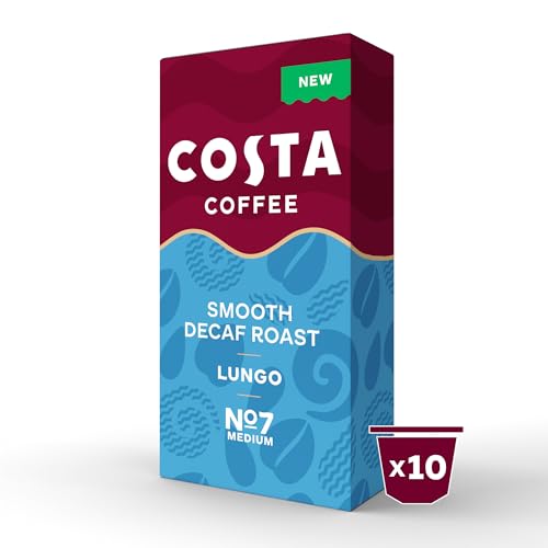 Costa Smooth Decaf Roast Aluminium Coffee Pods (Pack of 10, Total 100 Pods) - Compatible with NespressoⓇ Original & L’OR Barista Machines