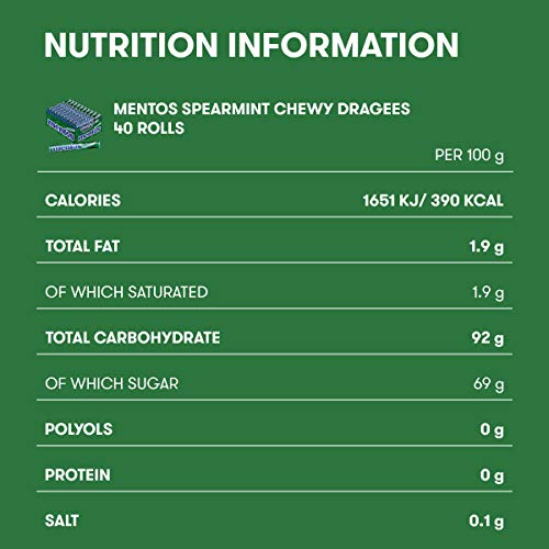 Mentos Spearmint Soft Mints – Erfrischende Kaubonbons mit natürlichen Farbstoffen, vegetarisch geeignet – 40 Rollen 10