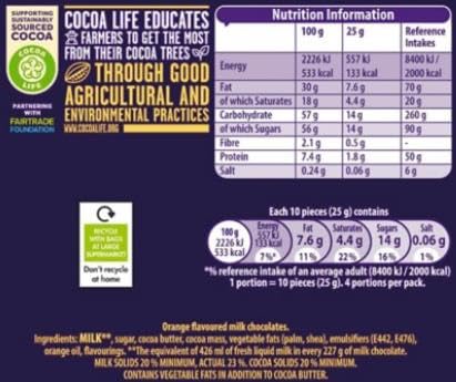 Cadbury Dairy Milk Chocolate Orange Flavour Giant Buttons, 100g Sharing Bag