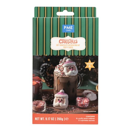 PME Hot Chocolate Puffy Santa Decorating Kit | 6 Marshmallow Santas & 3 Sprinkle Sachets | 260g 6