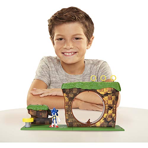 Sonic The Hedgehog Green Hill Zone Playset with 2.5” Sonic Action Figure | Working Spring Platform