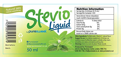 Puresweet Stevio Liquid Drops - Zero Calorie, Natural Sweetener | 50ml Glass Bottle | Keto Friendly 3