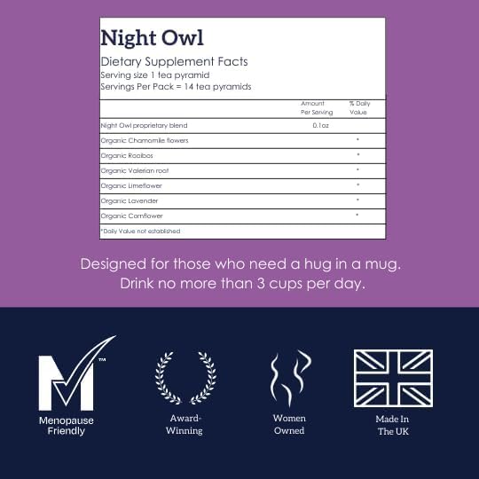 HOTTEA MAMA Night Owl Tea - Natural Sleep Supporting Herbal Tea for Women, Caffeine-Free, 15 Whole Leaf Tea Bags