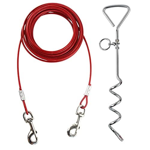 Taylor & Brown Heavy Duty Dog Tie Out Cable with Spiral Ground Stake | 5 Meters Blue/Red 7