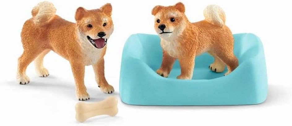 SCHLEICH Animal Figurines Wildlife Series - Shiba Inu Mother and Puppy Figurine (42479)