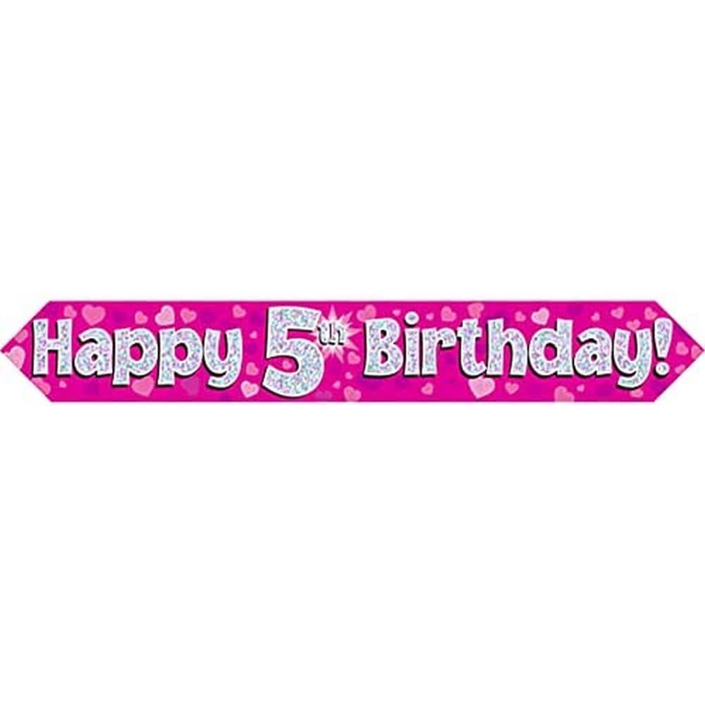 OakTree Happy 5th Birthday Banner - 9ft Pink Holographic | Foldable | Kids' Party Decor 1