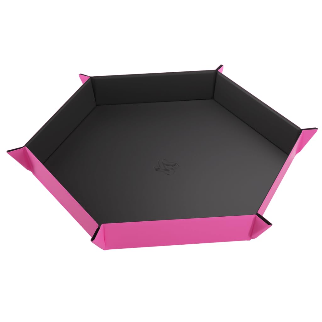 Gamegenic Magnetisches Würfeltablett – Sechseckiges, wendbares Würfeltablett für Brettspiele, Schwarz/Pink
