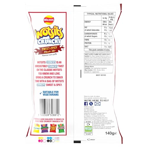 Walkers Wotsits Crunchy Sweet & Spicy Sharing Snacks Crisps 140g