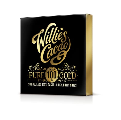 Willie's Cacao - Pure Gold 100% Cocoa Bar - 40g x 12 - No Added Sugar, Vegan, Dairy Free