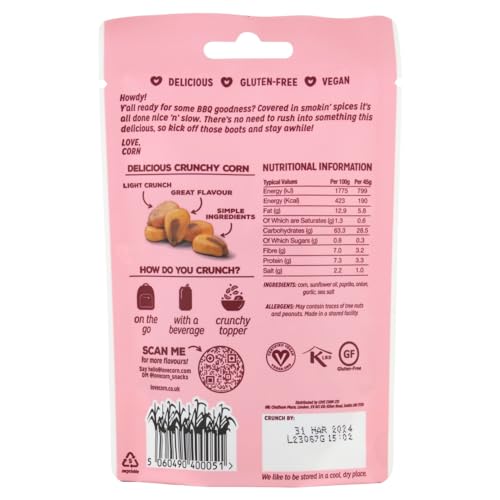 Love Corn Smoked BBQ Crunchy Roasted Corn Snacks, Gluten Free, 45g
