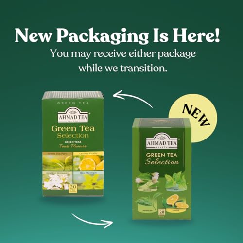 Ahmad Tea Green Tea Selection Pack - 20 Teabags with Jasmine, Mint & Lemon Varieties