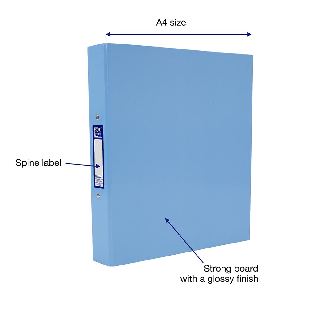 Oxford Premium A4 O-Ring Binder - 40mm Spine, 250 Sheet Capacity, Light Blue (Set of 2) 2