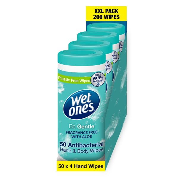 Wet Ones Be Gentle Antibacterial Moist Wipes | 200 Count Canister | Plastic-Free & Biodegradable