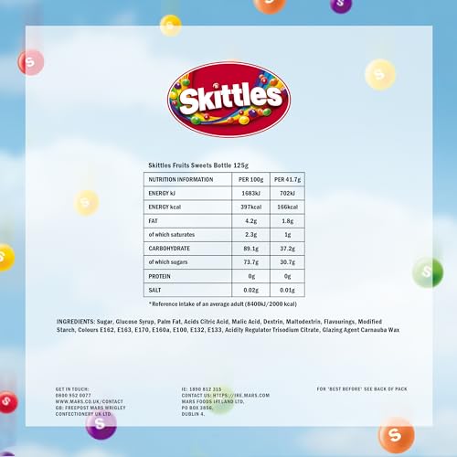 Skittles Fruits Chewy Sweets Bulk Box - 7 Bottles of 125g Each, Vegan Candy for Parties