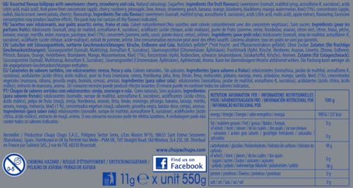 Chupa Chups zuckerfreie Lutscher, verschiedene Geschmacksrichtungen – Kirsche, Cola und Erdbeere, 50 Stück im Displaykarton 8