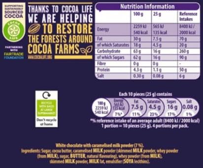 Cadbury Caramilk Golden Caramel Chocolate Buttons, Sharing Bag, 100g