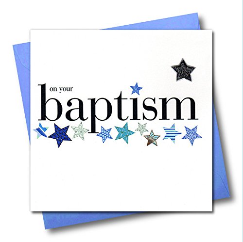 Claire Giles Greeting Cards - On Your Baptism Card | Blue/Grey | 150x150mm | Padded Silver Star