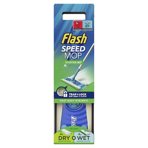 Flash Speedmop Floor Cleaner Starter Kit (1 Handle + 4 Wet & 4 Dry Refills) - Fast, Easy & Hygienic Cleaning for Hard Floors