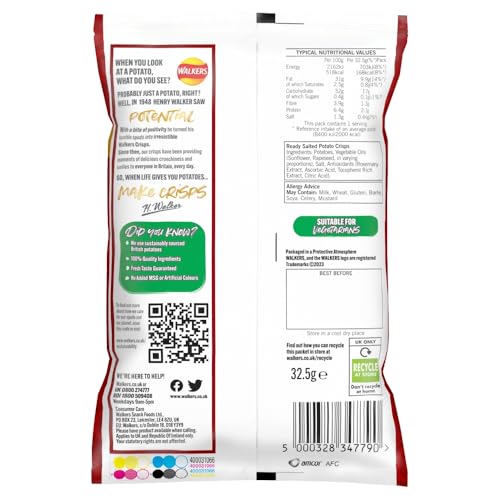 Walkers Ready Salted Crisps 32.5g (Case of 32)