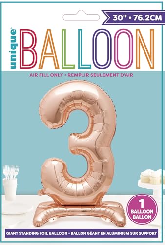 Rose Gold Foil Number 3 Balloon - 76cm Free-Standing Party Decor for Milestone Events 4